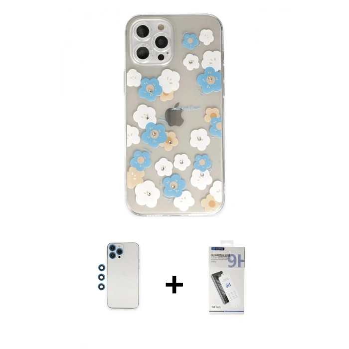 MARSİLYAN™- iPhone 12 Pro Kılıf Eksen Asil Prime - Şeffaf Uv Polymer Nano Ekran Koruyucu + Shine Kamera Lens - MI