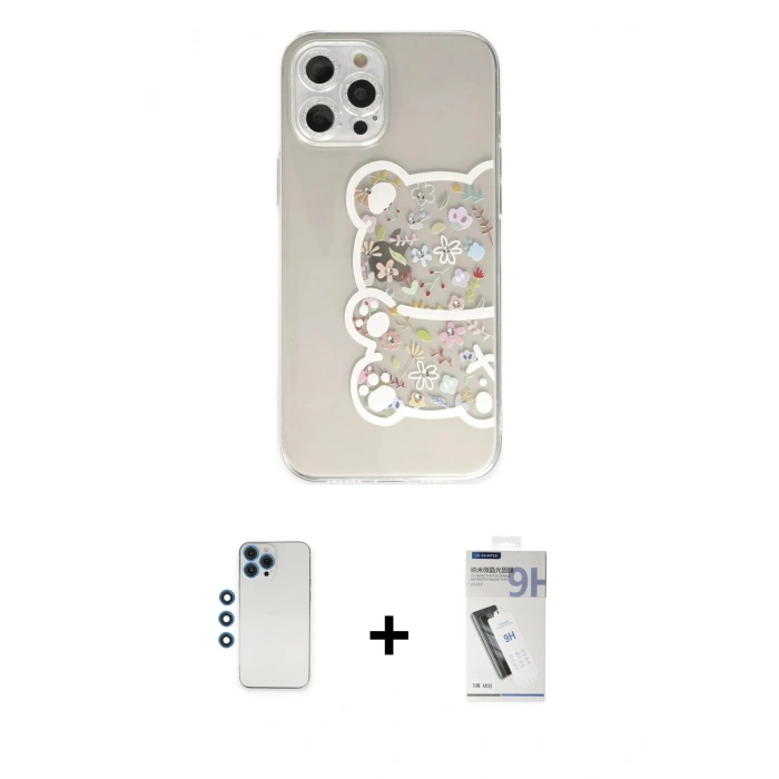 MARSİLYAN™- iPhone 12 Pro Kılıf Eksen Asil Prime - Şeffaf Uv Polymer Nano Ekran Koruyucu + Shine Kamera Lens - MI