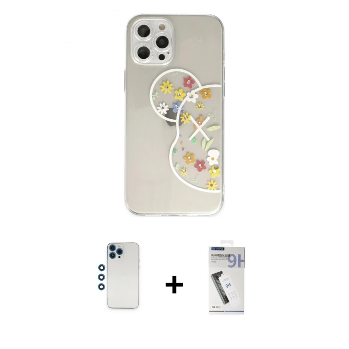 MARSİLYAN™- iPhone 12 Pro Kılıf Eksen Asil Prime - Şeffaf Uv Polymer Nano Ekran Koruyucu + Shine Kamera Lens - MI