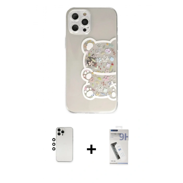 MARSİLYAN™- iPhone 12 Pro Kılıf Eksen Asil Prime - Şeffaf Uv Polymer Nano Ekran Koruyucu + Shine Kamera Lens - GS