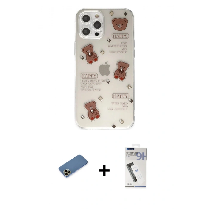 MARSİLYAN™- iPhone 12 Pro Kılıf Eksen Asil Prime - Şeffaf Uv Polymer Nano Ekran Koruyucu + Shine Kamera Lens Koruma Cam - GD