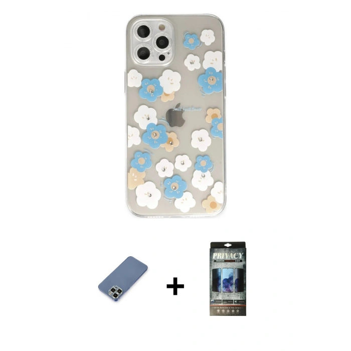MARSİLYAN™- iPhone 12 Pro Kılıf Eksen Asil Prime - Siyah 34D Hayalet Izgaralı Cam + Metal Kamera Lens Koruma Cam - AKYL
