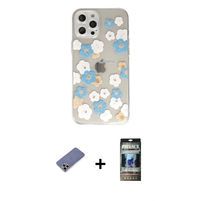 MARSİLYAN™- iPhone 12 Pro Kılıf Eksen Asil Prime - Siyah 34D Hayalet Izgaralı Cam + Metal Kamera Lens Koruma Cam - GD