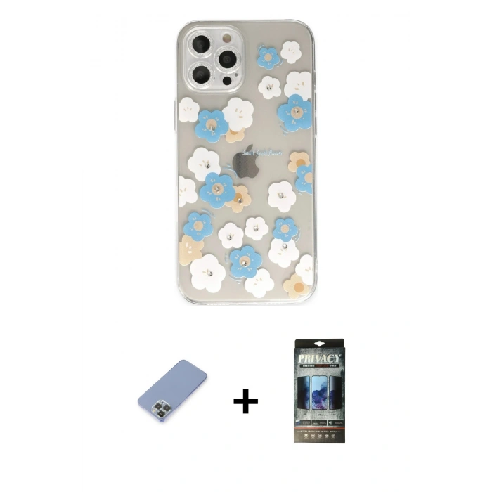 MARSİLYAN™- iPhone 12 Pro Kılıf Eksen Asil Prime - Siyah 34D Hayalet Izgaralı Cam + Metal Kamera Lens Koruma Cam - KUYL