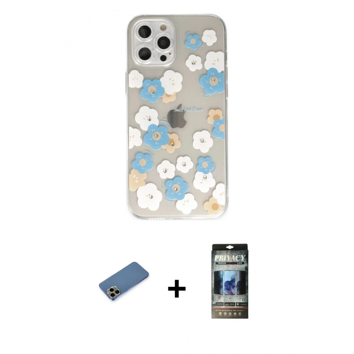 MARSİLYAN™- iPhone 12 Pro Kılıf Eksen Asil Prime - Siyah 34D Hayalet Izgaralı Cam + Shine Kamera Lens Koruma Cam - GD