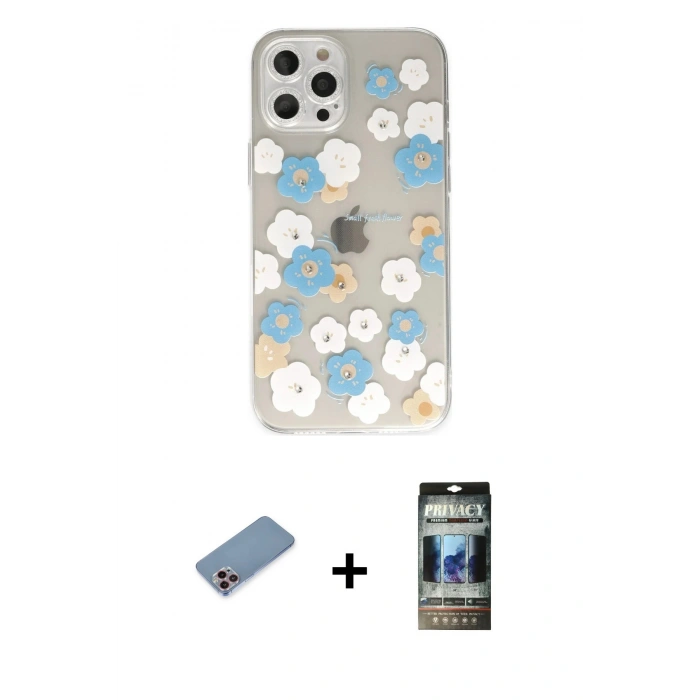 MARSİLYAN™- iPhone 12 Pro Kılıf Eksen Asil Prime - Siyah 34D Hayalet Izgaralı Cam + Shine Kamera Lens Koruma Cam - PE