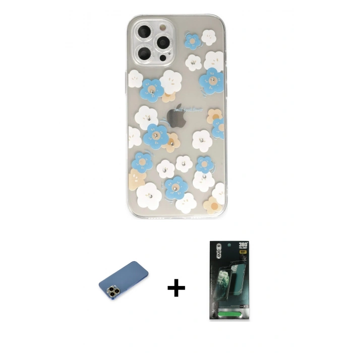 MARSİLYAN™- iPhone 12 Pro Kılıf Eksen Asil Prime - Siyah 360 Mat Full Body Arka Koruyucu + Shine Kamera Lens Koruma Cam - GD