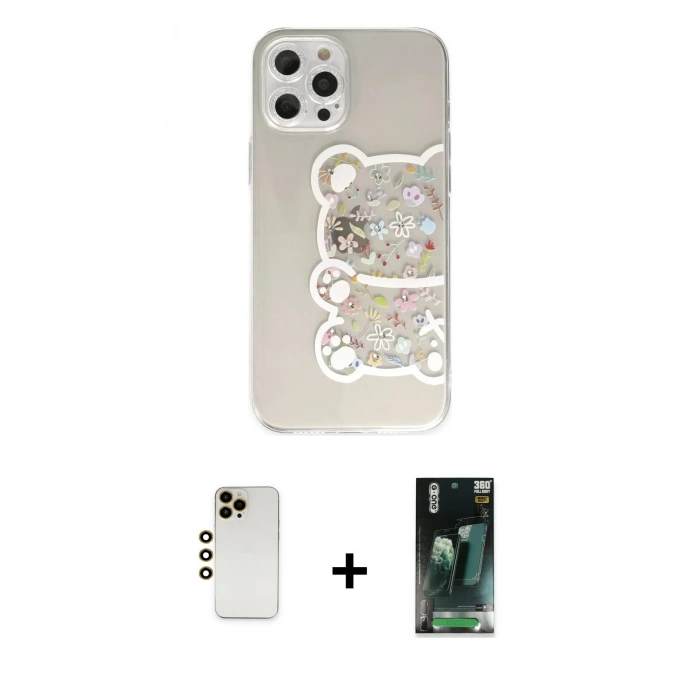 MARSİLYAN™- iPhone 12 Pro Kılıf Eksen Asil Prime - Siyah 360 Mat Full Body Arka Koruyucu + Shine Kamera Lens - GD
