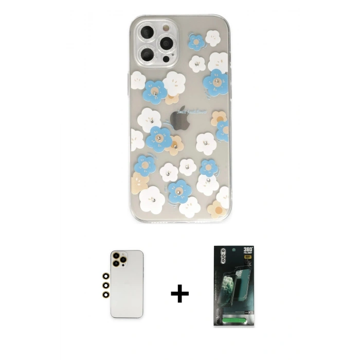 MARSİLYAN™- iPhone 12 Pro Kılıf Eksen Asil Prime - Siyah 360 Mat Full Body Arka Koruyucu + Shine Kamera Lens - GD