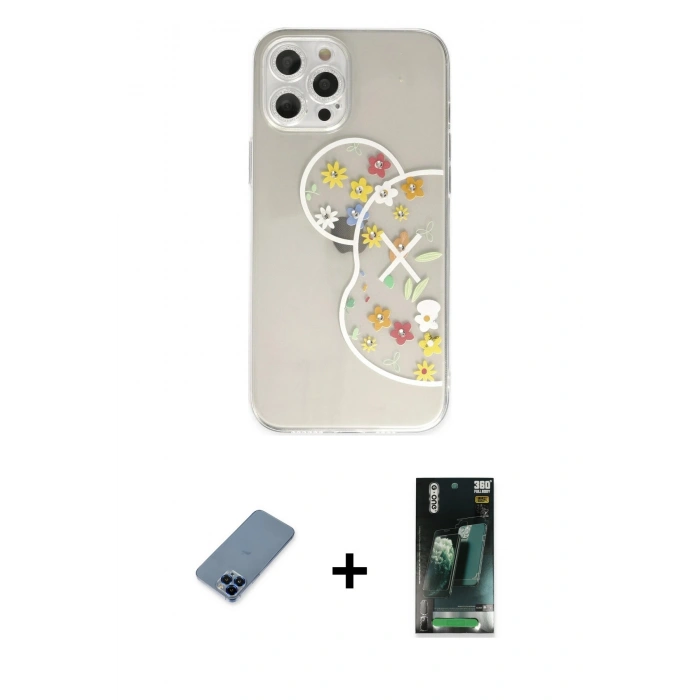 MARSİLYAN™- iPhone 12 Pro Kılıf Eksen Asil Prime - Siyah 360 Mat Full Body Arka Koruyucu + Metal Kamera Lens Koruma Cam - MI