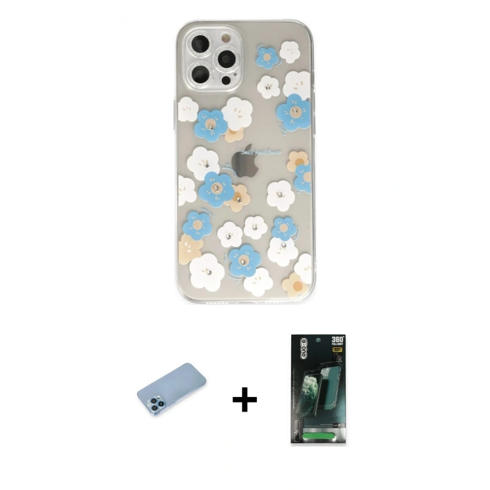 MARSİLYAN™- iPhone 12 Pro Kılıf Eksen Asil Prime - Siyah 360 Mat Full Body Arka Koruyucu + Shine Kamera Lens Koruma Cam - MI