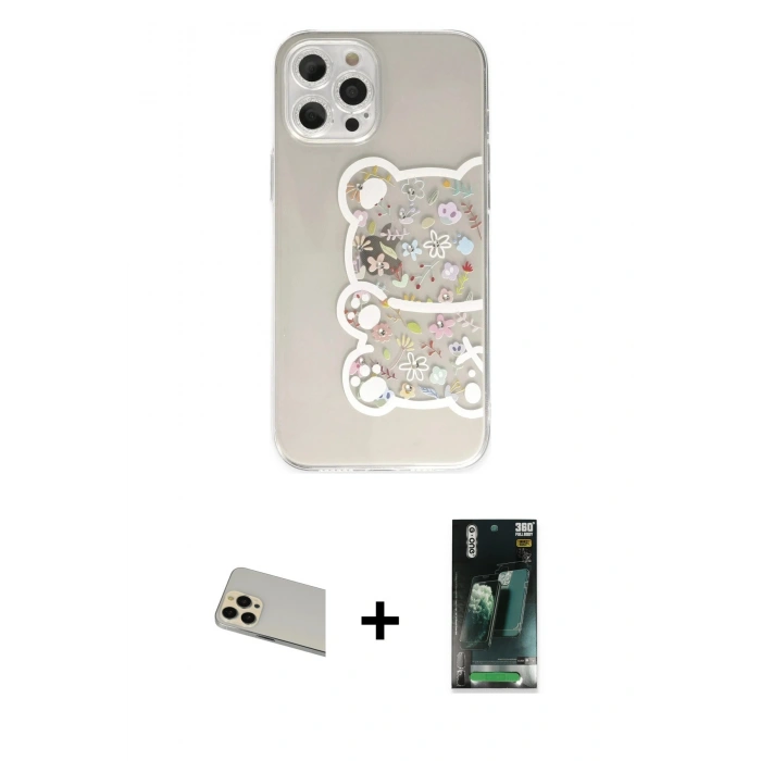 MARSİLYAN™- iPhone 12 Pro Kılıf Eksen Asil Prime - Siyah 360 Mat Full Body Arka Koruyucu + Rainbow Kamera Lens Koruma Cam - GD