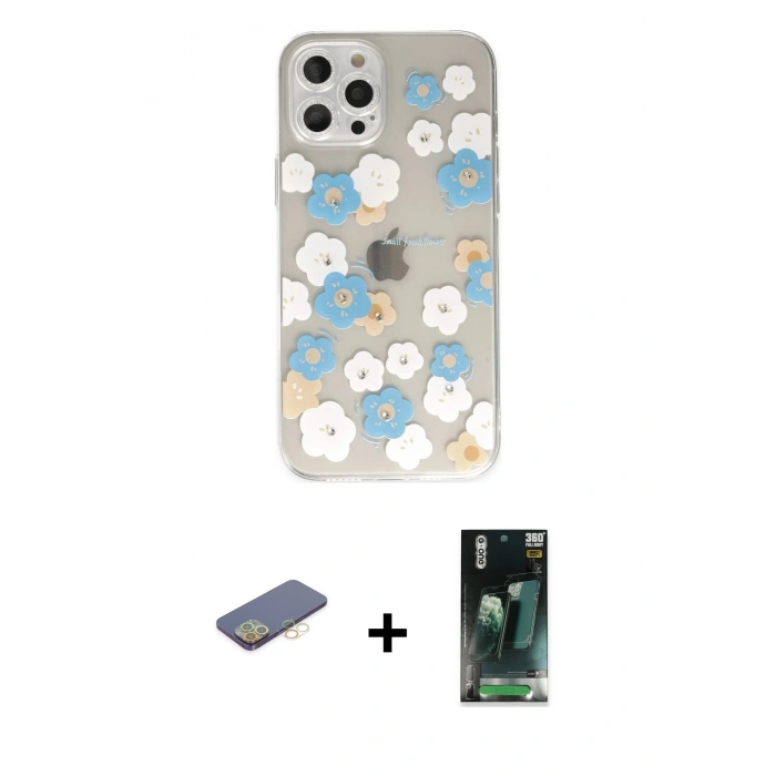 MARSİLYAN™- iPhone 12 Pro Kılıf Eksen Asil Prime - Siyah 360 Mat Full Body Arka Koruyucu + Renkli Kamera Lens Koruma Cam - SI