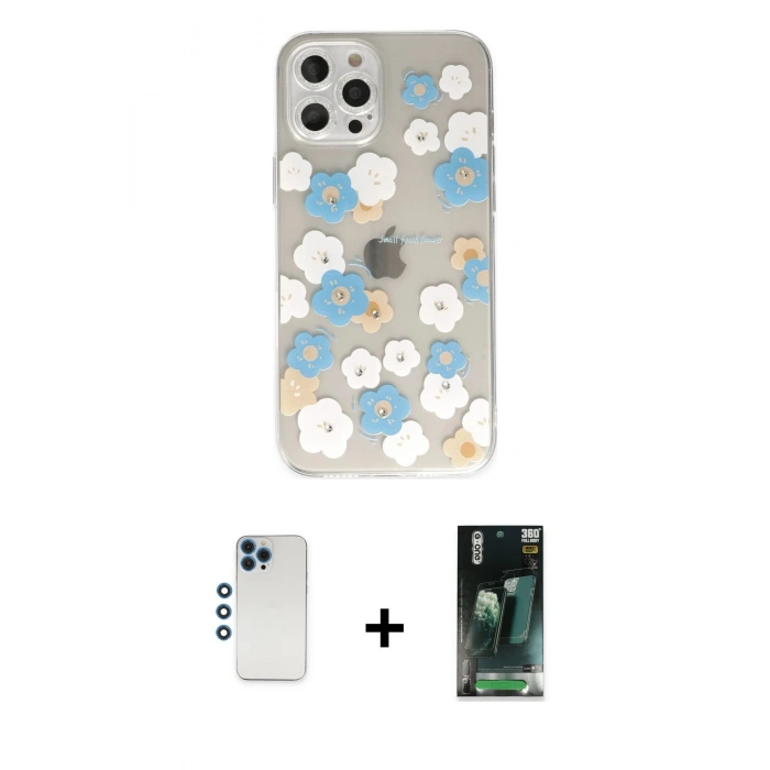 MARSİLYAN™- iPhone 12 Pro Kılıf Eksen Asil Prime - Siyah 360 Mat Full Body Arka Koruyucu + Shine Kamera Lens - MI