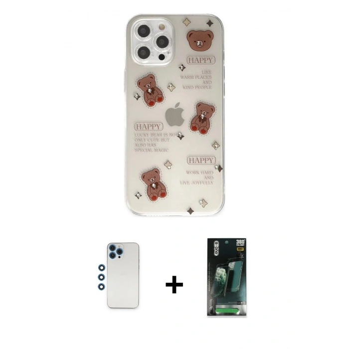 MARSİLYAN™- iPhone 12 Pro Kılıf Eksen Asil Prime - Siyah 360 Mat Full Body Arka Koruyucu + Shine Kamera Lens - MI