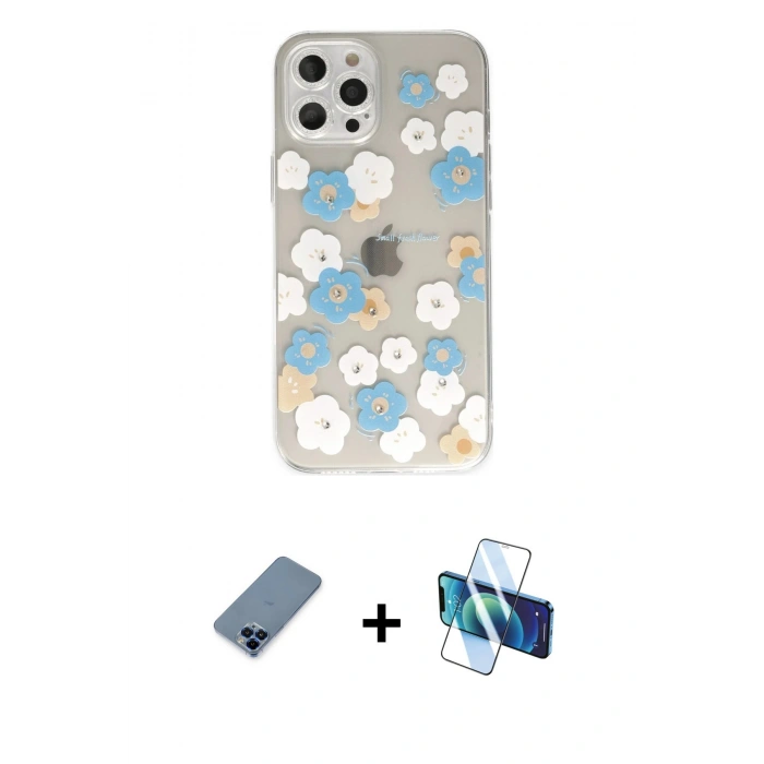 MARSİLYAN™- iPhone 12 Pro Kılıf Eksen Asil Prime - Siyah 3D Antistatik Cam Ekran Koruyucu + Metal Kamera Lens Koruma Cam - MI