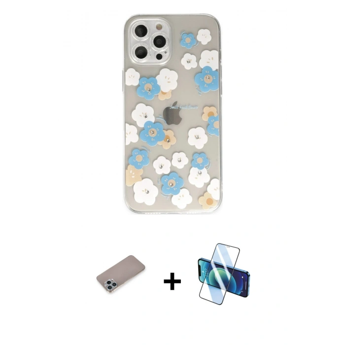 MARSİLYAN™- iPhone 12 Pro Kılıf Eksen Asil Prime - Siyah 3D Antistatik Cam Ekran Koruyucu + Shine Kamera Lens Koruma Cam - SABE