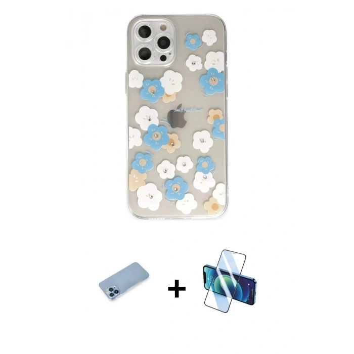 MARSİLYAN™- iPhone 12 Pro Kılıf Eksen Asil Prime - Siyah 3D Antistatik Cam Ekran Koruyucu + Shine Kamera Lens Koruma Cam - MI