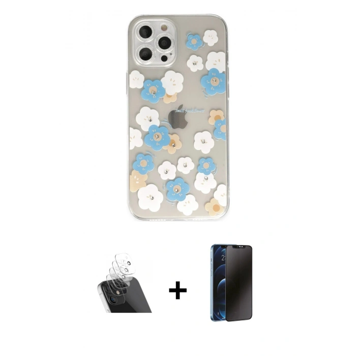 MARSİLYAN™- iPhone 12 Pro Kılıf Eksen Asil Prime - Siyah 3D Antistatik Hayalet Cam Ekran Koruyucu + Kamera Lens Koruma Cam - SF