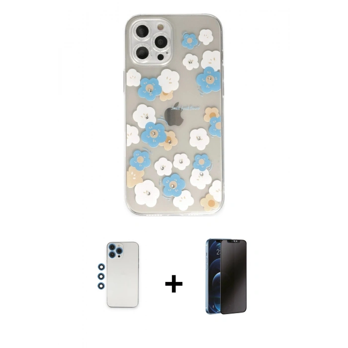 MARSİLYAN™- iPhone 12 Pro Kılıf Eksen Asil Prime - Siyah 3D Antistatik Hayalet Cam Ekran Koruyucu + Shine Kamera Lens - MI