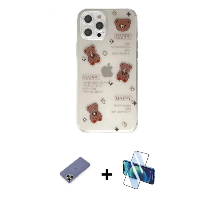MARSİLYAN™- iPhone 12 Pro Kılıf Eksen Asil Prime - Siyah 3D Antistatik Seramik Nano Ekran Koruyucu + Metal Kamera Lens Koruma Cam - GD