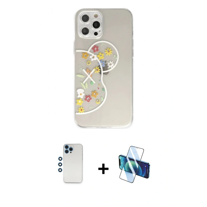 MARSİLYAN™- iPhone 12 Pro Kılıf Eksen Asil Prime - Siyah 3D Antistatik Seramik Nano Ekran Koruyucu + Shine Kamera Lens - MI