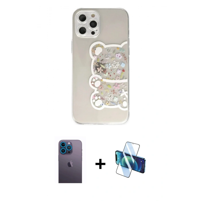 MARSİLYAN™- iPhone 12 Pro Kılıf Eksen Asil Prime - Siyah 3D Antistatik Seramik Nano Ekran Koruyucu + Neon Fosforlu Kamera Lens - MI