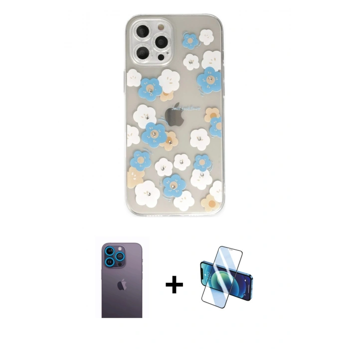MARSİLYAN™- iPhone 12 Pro Kılıf Eksen Asil Prime - Siyah 3D Antistatik Seramik Nano Ekran Koruyucu + Neon Fosforlu Kamera Lens - MI