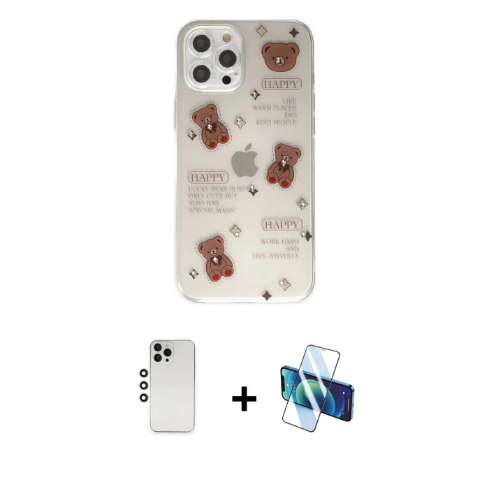 MARSİLYAN™- iPhone 12 Pro Kılıf Eksen Asil Prime - Siyah 3D Antistatik Seramik Nano Ekran Koruyucu + Shine Kamera Lens - GS