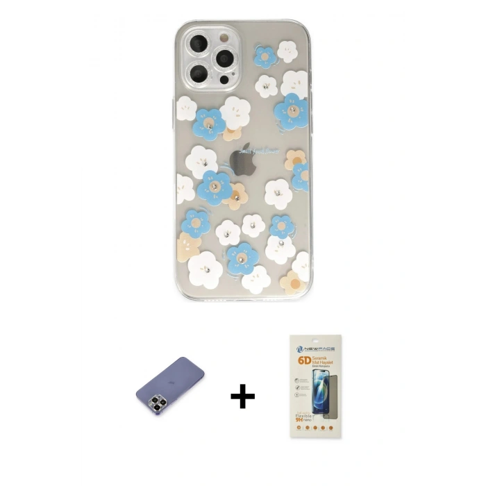 MARSİLYAN™- iPhone 12 Pro Kılıf Eksen Asil Prime - Siyah 6D Mat Seramik Hayalet Nano Ekran Koruyucu + Metal Kamera Lens Koruma Cam - GD