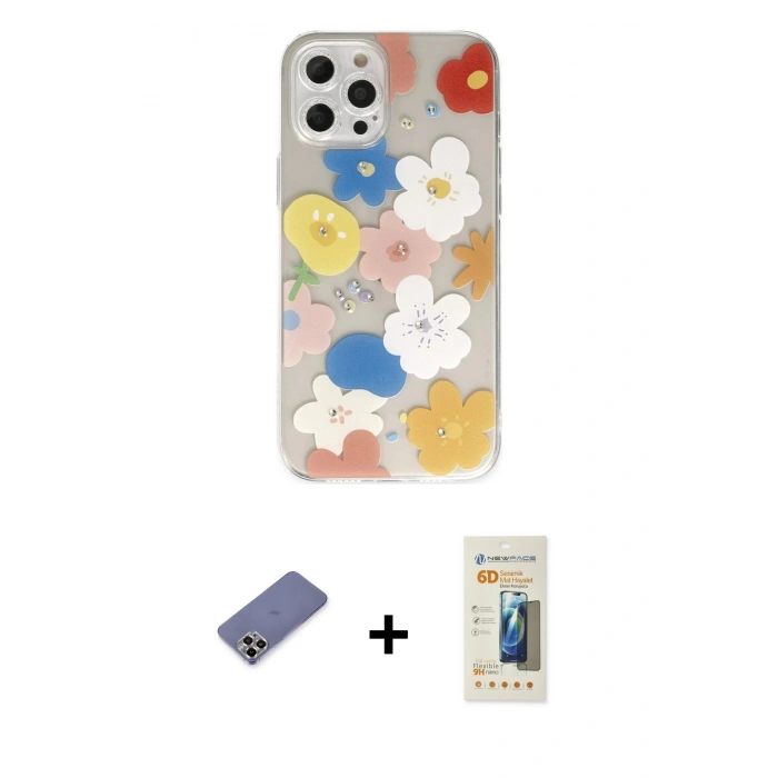 MARSİLYAN™- iPhone 12 Pro Kılıf Eksen Asil Prime - Siyah 6D Mat Seramik Hayalet Nano Ekran Koruyucu + Metal Kamera Lens Koruma Cam - GD