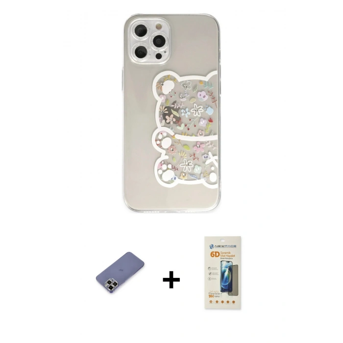 MARSİLYAN™- iPhone 12 Pro Kılıf Eksen Asil Prime - Siyah 6D Mat Seramik Hayalet Nano Ekran Koruyucu + Metal Kamera Lens Koruma Cam - GD