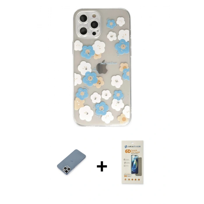 MARSİLYAN™- iPhone 12 Pro Kılıf Eksen Asil Prime - Siyah 6D Mat Seramik Hayalet Nano Ekran Koruyucu + Metal Kamera Lens Koruma Cam - GS