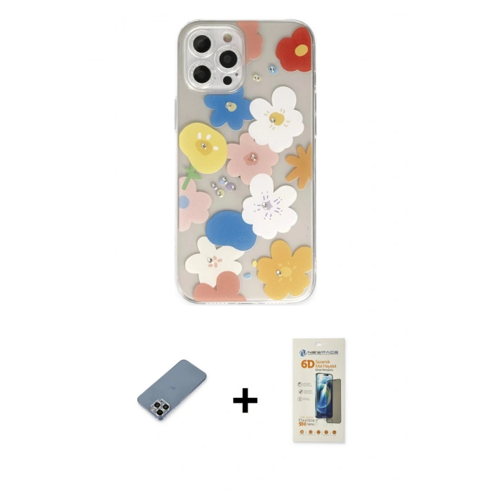 MARSİLYAN™- iPhone 12 Pro Kılıf Eksen Asil Prime - Siyah 6D Mat Seramik Hayalet Nano Ekran Koruyucu + Metal Kamera Lens Koruma Cam - GS