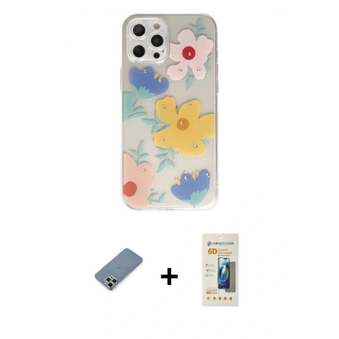 MARSİLYAN™- iPhone 12 Pro Kılıf Eksen Asil Prime - Siyah 6D Mat Seramik Hayalet Nano Ekran Koruyucu + Metal Kamera Lens Koruma Cam - GS