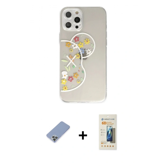 MARSİLYAN™- iPhone 12 Pro Kılıf Eksen Asil Prime - Siyah 6D Mat Seramik Hayalet Nano Ekran Koruyucu + Metal Kamera Lens Koruma Cam - KUYL