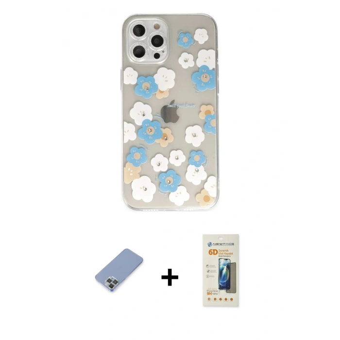 MARSİLYAN™- iPhone 12 Pro Kılıf Eksen Asil Prime - Siyah 6D Mat Seramik Hayalet Nano Ekran Koruyucu + Metal Kamera Lens Koruma Cam - KUYL