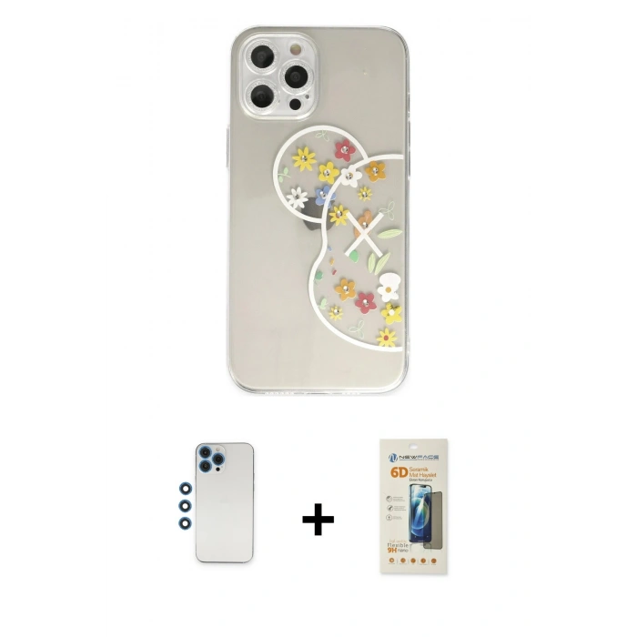 MARSİLYAN™- iPhone 12 Pro Kılıf Eksen Asil Prime - Siyah 6D Mat Seramik Hayalet Nano Ekran Koruyucu + Shine Kamera Lens - MI