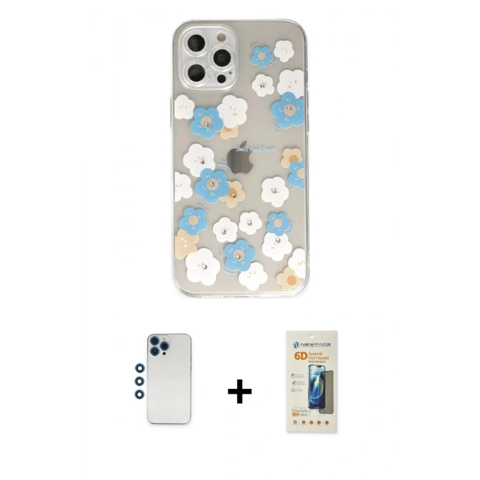 MARSİLYAN™- iPhone 12 Pro Kılıf Eksen Asil Prime - Siyah 6D Mat Seramik Hayalet Nano Ekran Koruyucu + Shine Kamera Lens - MI