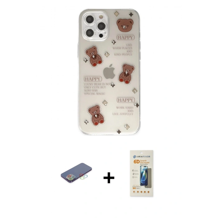 MARSİLYAN™- iPhone 12 Pro Kılıf Eksen Asil Prime - Siyah 6D Mat Seramik Hayalet Nano Ekran Koruyucu + Renkli Kamera Lens Koruma Cam - MI