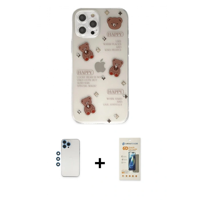 MARSİLYAN™- iPhone 12 Pro Kılıf Eksen Asil Prime - Siyah 6D Mat Seramik Hayalet Nano Ekran Koruyucu + Shine Kamera Lens - MI
