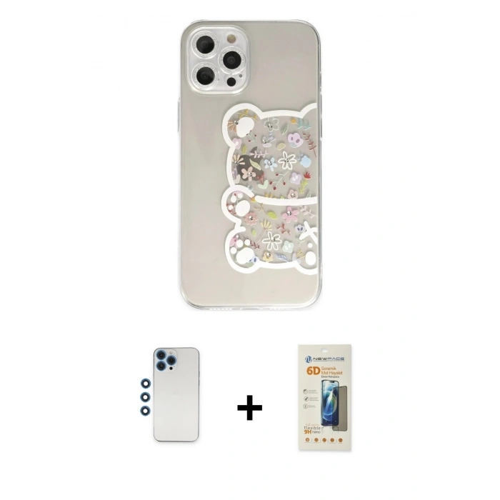MARSİLYAN™- iPhone 12 Pro Kılıf Eksen Asil Prime - Siyah 6D Mat Seramik Hayalet Nano Ekran Koruyucu + Shine Kamera Lens - MI