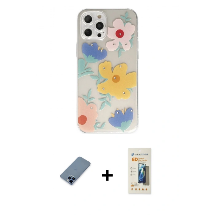 MARSİLYAN™- iPhone 12 Pro Kılıf Eksen Asil Prime - Siyah 6D Mat Seramik Hayalet Nano Ekran Koruyucu + Metal Kamera Lens Koruma Cam - MI