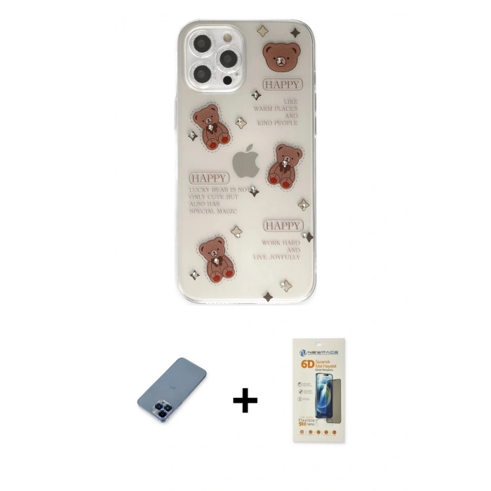 MARSİLYAN™- iPhone 12 Pro Kılıf Eksen Asil Prime - Siyah 6D Mat Seramik Hayalet Nano Ekran Koruyucu + Metal Kamera Lens Koruma Cam - MI