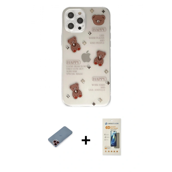 MARSİLYAN™- iPhone 12 Pro Kılıf Eksen Asil Prime - Siyah 6D Mat Seramik Hayalet Nano Ekran Koruyucu + Metal Kamera Lens Koruma Cam - KI