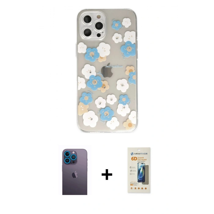 MARSİLYAN™- iPhone 12 Pro Kılıf Eksen Asil Prime - Siyah 6D Mat Seramik Hayalet Nano Ekran Koruyucu + Neon Fosforlu Kamera Lens - MI
