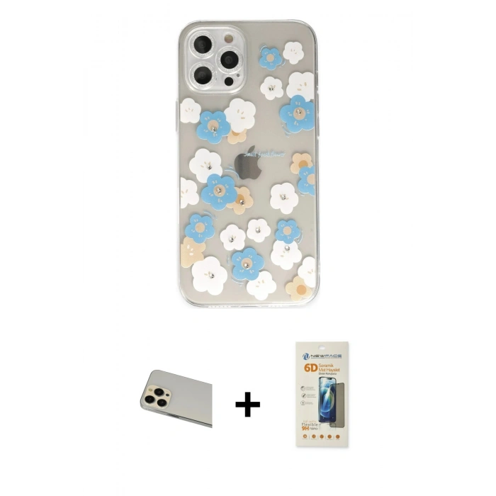 MARSİLYAN™- iPhone 12 Pro Kılıf Eksen Asil Prime - Siyah 6D Mat Seramik Hayalet Nano Ekran Koruyucu + Rainbow Kamera Lens Koruma Cam - GD