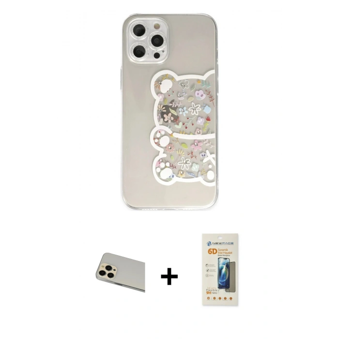 MARSİLYAN™- iPhone 12 Pro Kılıf Eksen Asil Prime - Siyah 6D Mat Seramik Hayalet Nano Ekran Koruyucu + Rainbow Kamera Lens Koruma Cam - GD