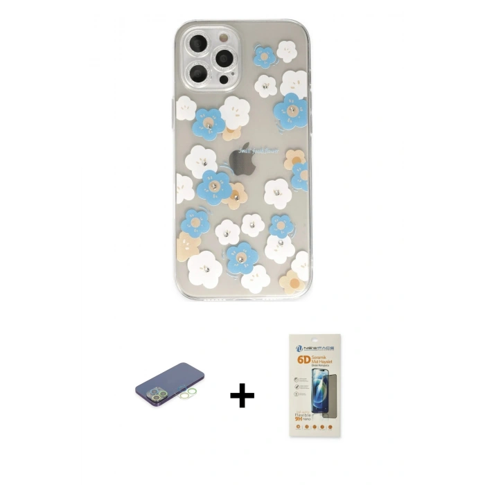 MARSİLYAN™- iPhone 12 Pro Kılıf Eksen Asil Prime - Siyah 6D Mat Seramik Hayalet Nano Ekran Koruyucu + Renkli Kamera Lens Koruma Cam - YL