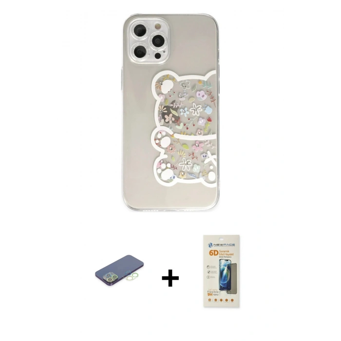 MARSİLYAN™- iPhone 12 Pro Kılıf Eksen Asil Prime - Siyah 6D Mat Seramik Hayalet Nano Ekran Koruyucu + Renkli Kamera Lens Koruma Cam - YL